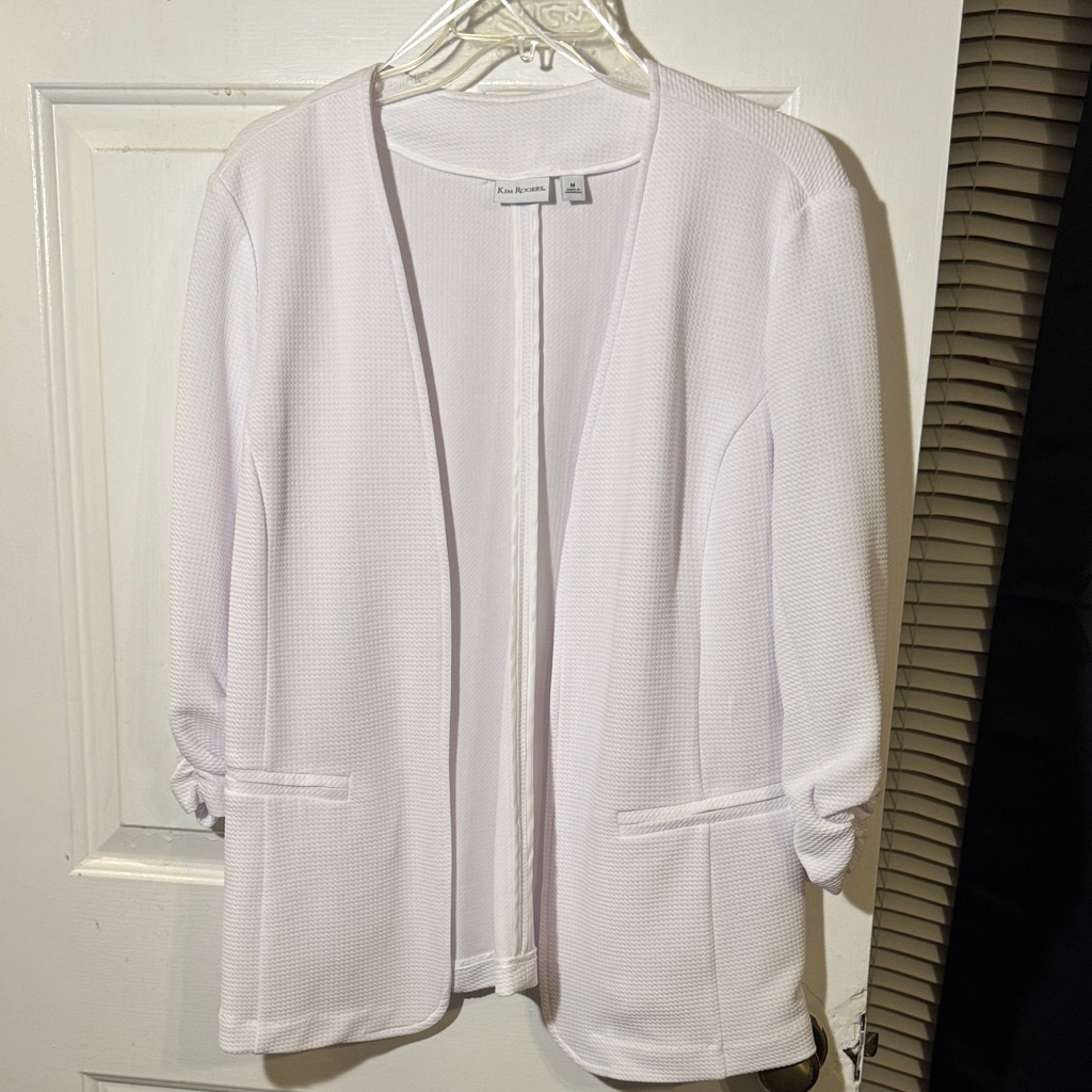Nwt Kim Rogers Medium White Open-Front Blazer